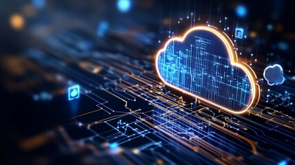 Digital Cloud Network Visualizing Data Transfer and Connectivity in an Abstract Technology-Inspired Setting