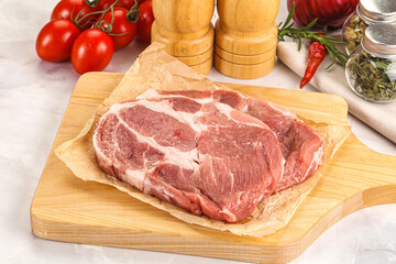 Raw pork neck steak sirloin