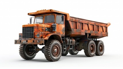 Obraz premium Powerful and Massive Orange Dump Truck for Heavy Duty Construction Mining and Quarry Site Work This large and robust vehicle is used for transporting and hauling large loads of materials dirt