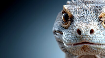 Fototapeta premium A close up of a lizard's face with a blue background