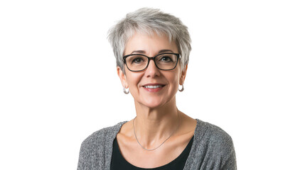 Confident Middle-Aged Woman with Short Grey Hair and Glasses