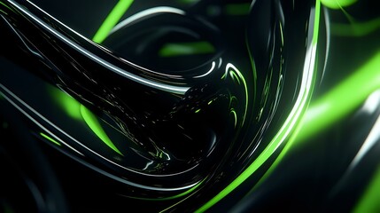 Abstract background in bold black and neon green with intersecting curved lines and faint glowing highlights for a sci-fi aesthetic