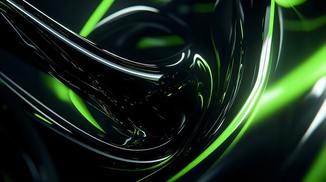 Abstract background in bold black and neon green with intersecting curved lines and faint glowing highlights for a sci-fi aesthetic