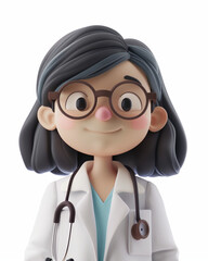 Charming 3D Illustration of a Female Doctor with Glasses and Stethoscope, Ideal for Healthcare and Medical Themes