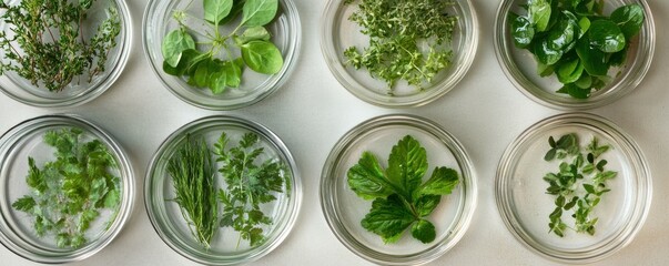 Petri dishes with green plants