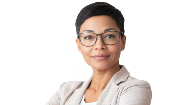 Confident Business Professional with Short Hair and Glasses