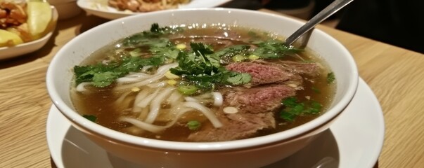 Pho Bo Vietnamese soup with rice noodle and beef