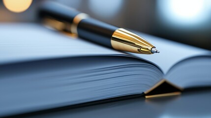 A pen sitting on top of an open book