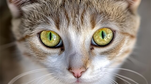  A close up of a cat's face with green eyes - Powered by Adobe