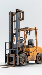 Orange Forklift Truck in Warehouse Handling Cargo for Loading and Unloading Process of Goods Freight and Logistics in Manufacturing and Distribution Facility