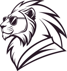 Lion wear a sunglass, lion head silhouette vector art illustration