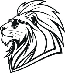 Lion wear a sunglass, lion head silhouette vector art illustration