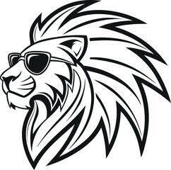 Lion wear a sunglass, lion head silhouette vector art illustration