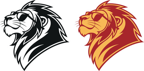 Lion wear a sunglass, lion head silhouette vector art illustration