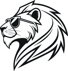 Lion wear a sunglass, lion head silhouette vector art illustration