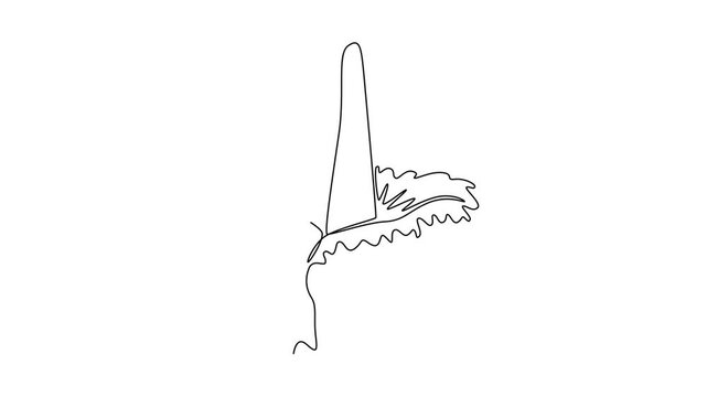 Animated self drawing of continuous line draw of beauty fresh amorphophallus titanum home wall decor art poster print. Decorative titan arum flower for national park. Full length single line animation