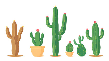 Cactus plant set, collection of cactuses trees, flat design vector illustration. Generative AI