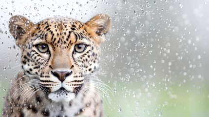 Fototapeta premium A close up of a leopard's face in the rain