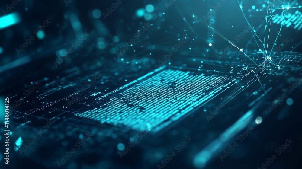 Poster digital network with glowing data patterns and connections in a high-tech environment