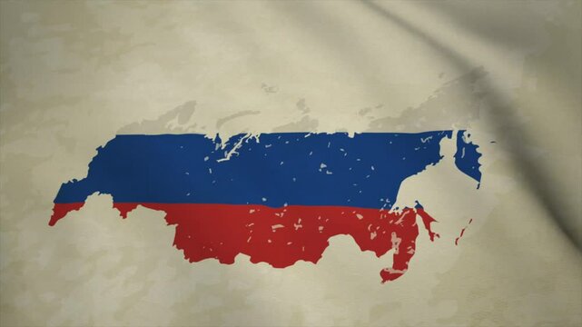 Wavy Map of RUSSIA with Flag in Body Isolated on Vintage Background