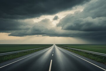 Fototapeta premium arafed road with a line of cars on it under a cloudy sky