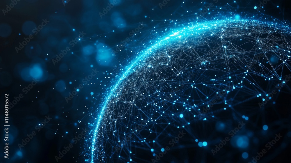 Poster global connectivity represented through a network of glowing lines and dots illustrating digital com