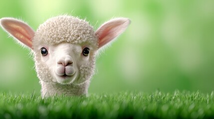 Obraz premium A small white lamb standing in a field of green grass