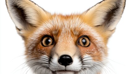 Fototapeta premium A close up of a red fox's face on a white background
