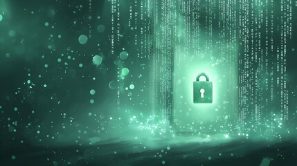 Glowing Green Lock Representing Cybersecurity