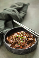 Homemade Korean Beef Bulgogi BBQ with Sesame Seeds and Scallion