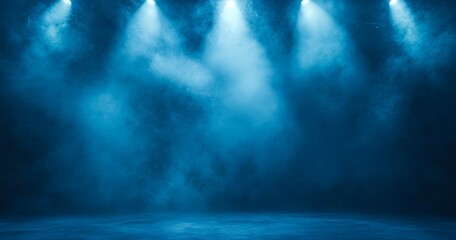 Mysterious Stage Lit by Blue Lights Creating an Ethereal Atmosphere for a Performance at a Theater