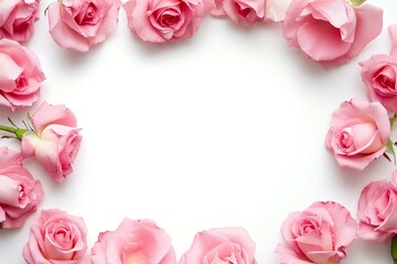 Irregular frame made of pink roses.