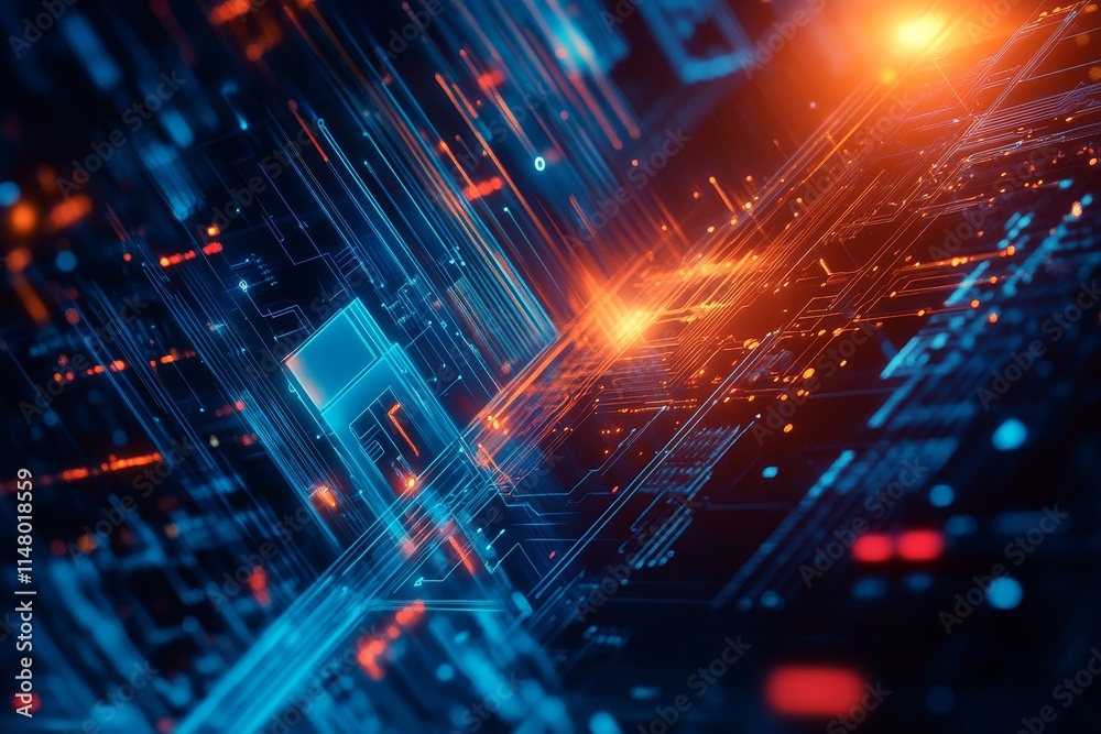 Poster abstract representation of digital data flow in vibrant colors showcasing intricate connections and 