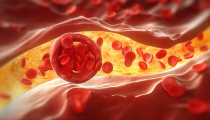 Fototapeta premium Detailed Illustration of Clogged Arteries with Cholesterol Buildup Depicting Blood Flow Disruption in Human Circulatory System