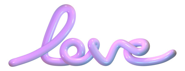 3d text Love with holographic. Valentines day concept. 3d rendering illustration. PNG