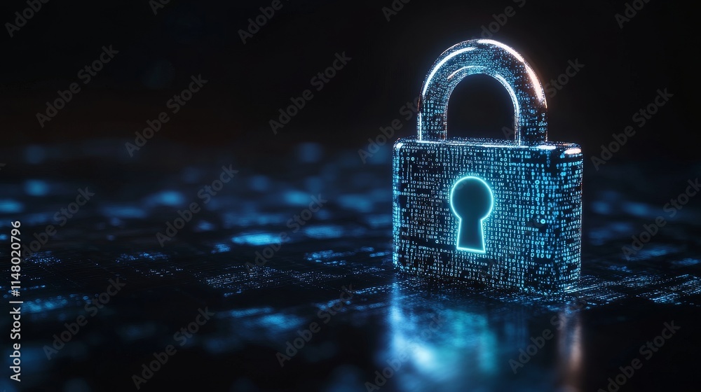 Aufkleber Digital Padlock Symbolizing Cybersecurity and Data Protection With Binary Code in a Dark Environment
