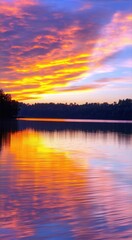 Obraz premium Sunset over a lake with a boat in the water