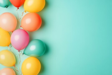 Flat lay composition with balloons and space for text on color background