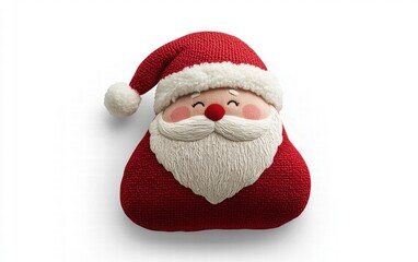 A cozy Santa-shaped pillow with a detailed face, soft red fabric, and a white pom-pom hat, on a clean white background