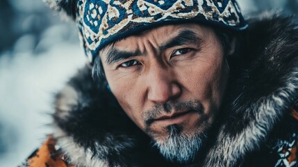 Arctic Indigenous Man Portrait Winter, Fur, Culture, Ethnicity, Face