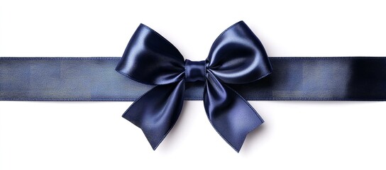 Dark blue bow ribbon band satin navy stripe fabric (isolated on white background with clipping path) for Christmas holiday gift box greeting card banner present wrap design decoration ornament