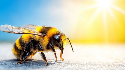 A close up of a bee on a concrete surface