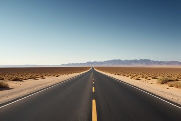 Naklejka premium arafed road in the middle of a desert with mountains in the distance