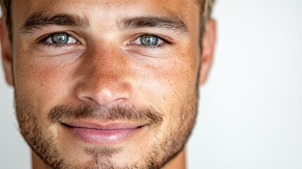 Obraz premium A close up of a man's face with blue eyes