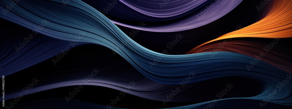 Poster abstract organic lines in dark tones with hints of color - fluid movement and dynamic textures evoki