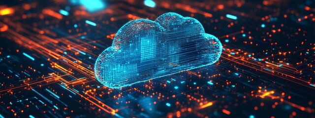 Digital Cloud Technology Representation With Vibrant Data Connections Illuminating the Background