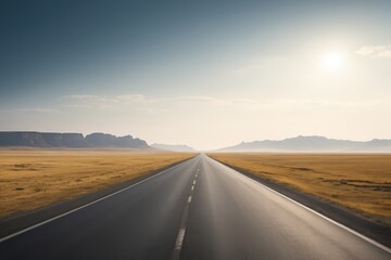 Naklejka premium arafed road in the middle of a desert with mountains in the distance