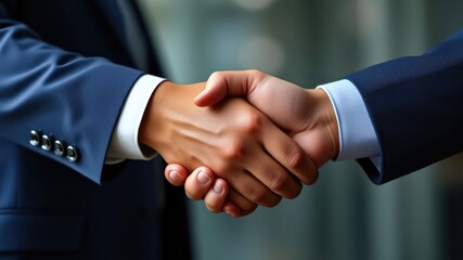 Close-up of greeting and shaking hands with employees when they take office, get an opportunity, or are hired.