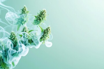 Ethereal cannabis smoke swirls studio setting photography green background close-up nature's essence