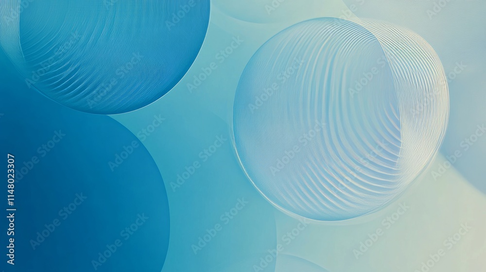Poster abstract design featuring blue spheres on a soft gradient background, creating a sense of depth and 